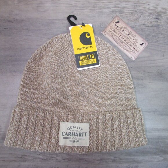 Carhartt Wool Knit Quality Patch Beanie Hat Stocking Cap Flaxseed/Oat Milk Marl - Picture 2 of 4